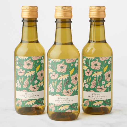 Vintages Green Boho Blumenbenutzerdefiniertes Brau Weinetikett (Flaschen)
