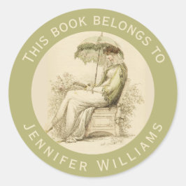 Vintages Green Buchzeichen Regency Lady Reading Bo Runder Aufkleber