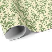 Vintages Green Damask Muster auf hellbeige Geschenkpapier (Rolleneckpunkt)