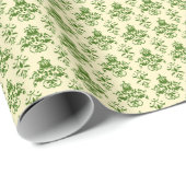 Vintages Green Damask Muster auf hellbeige Geschenkpapier (Rolleneckpunkt)