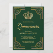 Vintages Green Gold Verziert Crown Quinceanera Einladung (Vorderseite)