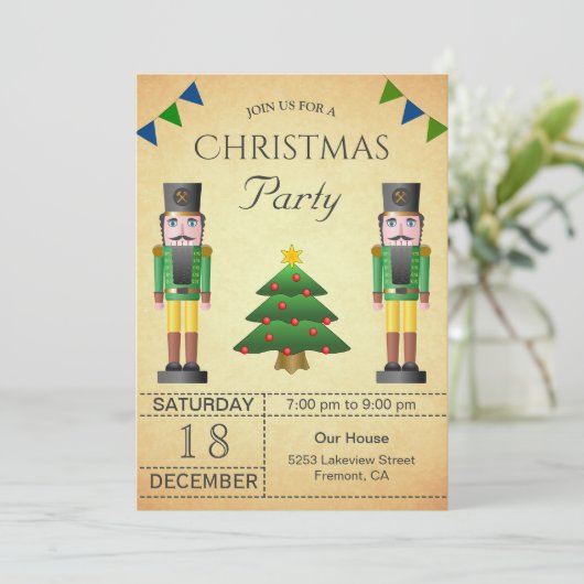 Vintages Green Nutcracker Weihnachts-Party Einladung (Stehend Vorderseite)