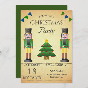 Vintages Green Nutcracker Weihnachtsfest Party Einladung