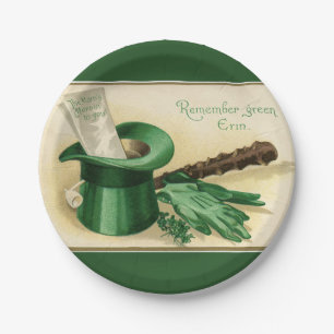 Vintages Green Top Hat Gloves Pipe Kleeblatt Pappteller