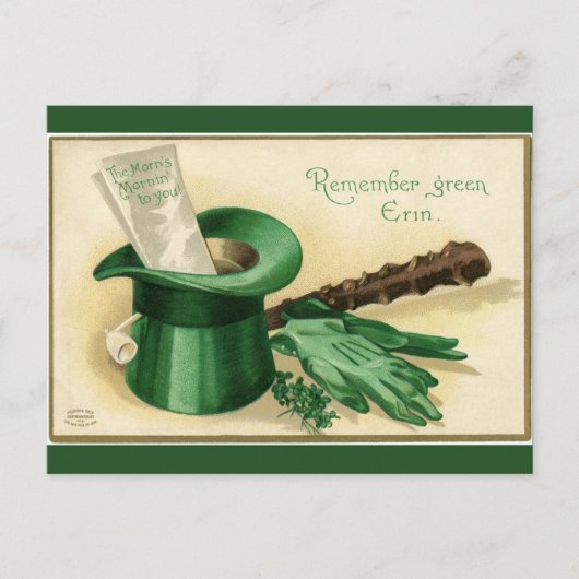 Vintages Green Top Hat Gloves Pipe Kleeblatt Postkarte (Vorderseite)