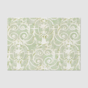 Vintages Green und Beige Damask Muster Seidenpapier