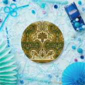 Vintages Green und Gold Floral Muster Pappteller (Party)