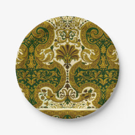 Vintages Green und Gold Floral Muster Pappteller