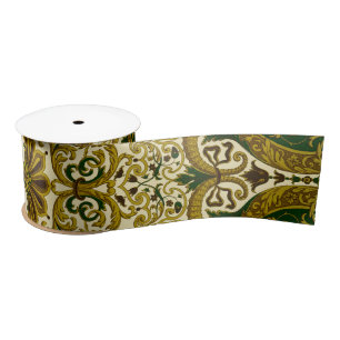 Vintages Green und Gold Floral Muster Satinband