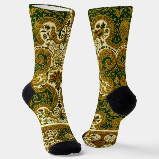 Vintages Green und Gold Floral Muster Socken (Gewinkelt)