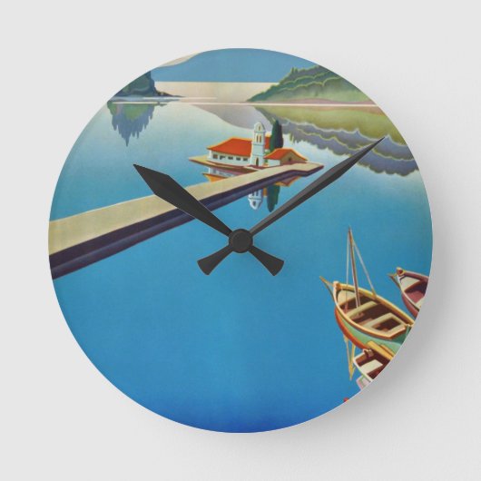 Vintages Griechenland - Insel Korfu Runde Wanduhr (Vorderseite)