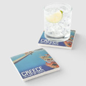 Vintages Griechenland - Insel Korfu Steinuntersetzer (Seitenansicht)