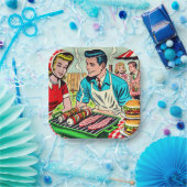 Vintages Grillrestaurant Couple Comic Pappteller (Party)