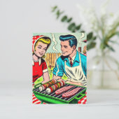 Vintages Grillrestaurant Couple Comic Postkarte (Stehend Vorderseite)