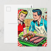 Vintages Grillrestaurant Couple Comic Postkarte (Vorne/Hinten)