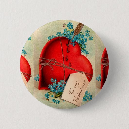 Vintages großes rotes Blutungsherz Valentine Postk Button (Vorderseite)