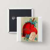 Vintages großes rotes Blutungsherz Valentine Postk Button (Vorne & Hinten)