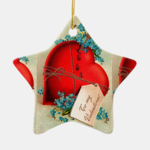 Vintages großes rotes Blutungsherz Valentine Postk Keramikornament