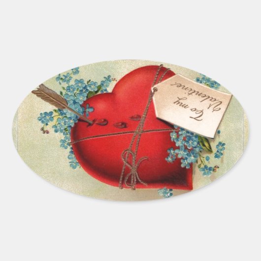 Vintages großes rotes Blutungsherz Valentine Postk Ovaler Aufkleber (Vorderseite)