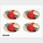 Vintages großes rotes Blutungsherz Valentine Postk Ovaler Aufkleber (Blatt)