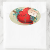 Vintages großes rotes Blutungsherz Valentine Postk Ovaler Aufkleber (Tasche)