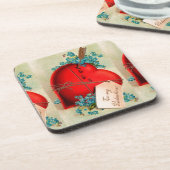 Vintages großes rotes Blutungsherz Valentine Postk Untersetzer (Linke Seite)