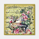 Vintages Großpiano- und Blumendesign Magnet (Vorne)