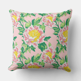 Vintages Grossrosa und Gelbpfirsiche Kissen