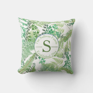 Vintages Grün-Familien-Monogramm der Farn-  Kissen Für Draußen