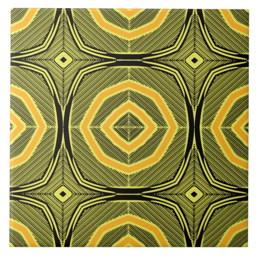 Vintages, grün-gelbes geometrisches Muster Fliese (Vorderseite)