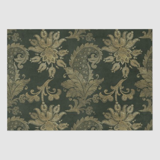 Vintages Grün & Gold Imitate Blumenweihnachtskuche Seidenpapier (Vorderseite)