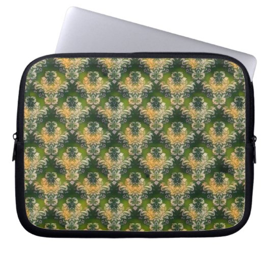 Vintages, grün-orangefarbenes Muster Laptopschutzhülle (Vorderseite)