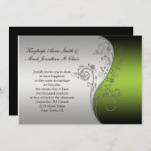 Vintages Grün-Schwarz-Silber-Hochzeitsempfang Einladung (Vorne/Hinten)