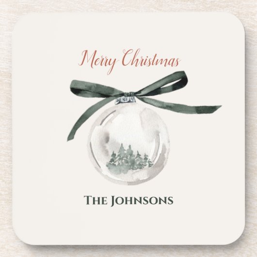 Vintages Grün und Weiß Weihnachtsball Untersetzer  (Vorderseite)