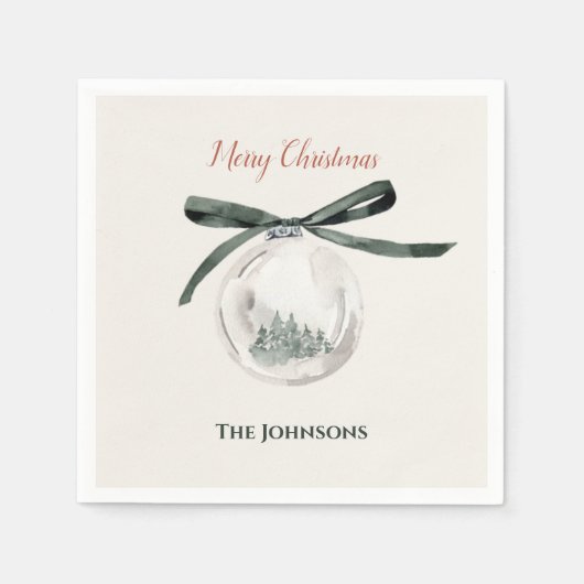 Vintages Grün und Weiß Weihnachtsball Untersetzer Serviette (Vorderseite)