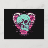 Vintages Grüner Schädel und Rose Herz Postkarte (Vorderseite)