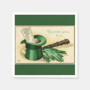 Vintages Grüner Top Hut Gloves Pipe Kleeblatt Pape Serviette