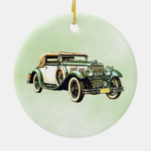 Vintages grünes Auto Keramik Ornament