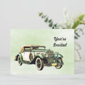 Vintages grünes Auto Wasserfarbe Geburtstag Einladung (Stehend Vorderseite)