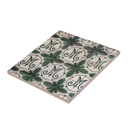 Vintages grünes Azulejo Fliese (Seite)