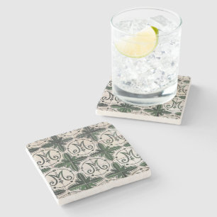 Vintages grünes Azulejo Steinuntersetzer