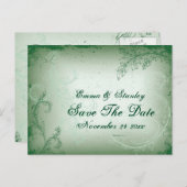 Vintages grünes Blätterblatt Save the Date Ankündigungspostkarte (Vorne/Hinten)