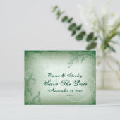 Vintages grünes Blätterblatt Save the Date Ankündigungspostkarte (Stehend Vorderseite)