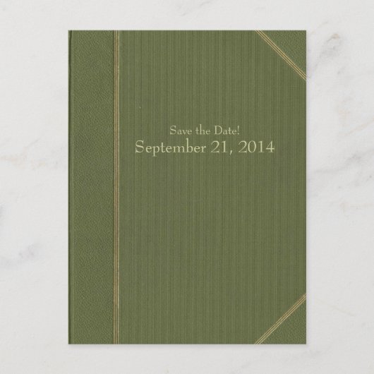 Vintages grünes Buch Save the Date Ankündigungspostkarte (Vorderseite)