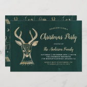 Vintages Grünes Goldwald Hirschweifen Party Einladung (Vorne/Hinten)