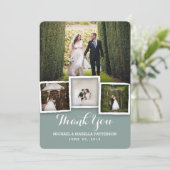 Vintages grünes Hochzeits-Foto danken Ihnen zu Dankeskarte (Stehend Vorderseite)