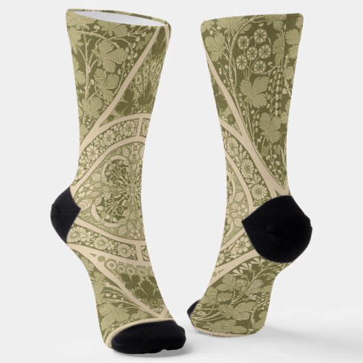 Vintages Grünes Jugendstil-Blumenmuster Socken (Gewinkelt)