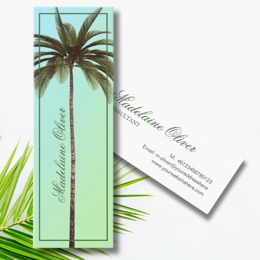 Vintages Grünes Palmenbaum Tropisches Elegantes Mini Visitenkarte