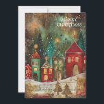 Vintages Grünes Weihnachtsdorf Feiertagskarte<br><div class="desc">Weihnachts-Grußkarte mit dem Gemälde eines Dorfes mit roten und grünen Häusern und goldenen Akzenten. Text sagt, "Frohe Weihnachten", aber ist für Ihre eigenen Gruß anpassbar. Personalisiert auf der Rückseite mit Ihrer Nachricht und Ihrem Namen. Kontaktieren Sie mich für Hilfe bei Ihrer Anpassung oder um zusätzliche Matching oder Koordination von Zazzle...</div>