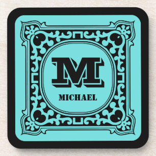 Vintages grünes Zieralphabet   Getränkeuntersetzer